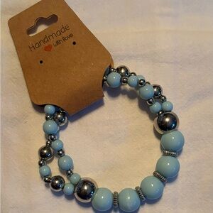 Handmade Blue and Silver Beaded Bracelet